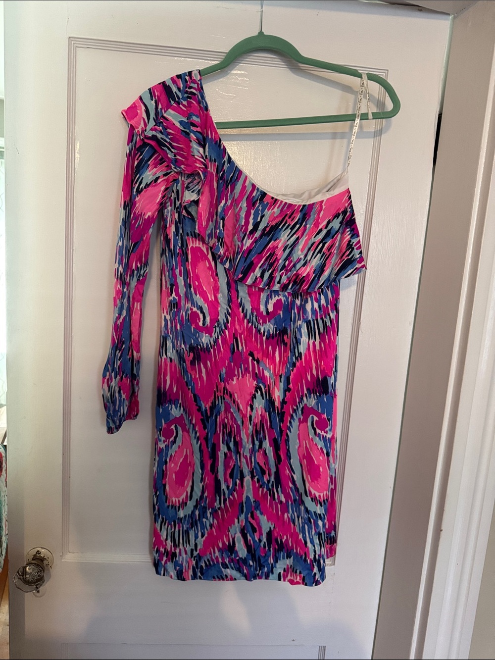 Lilly Pulitzer One-Shoulder Pink & Blue Multi-Print Dress